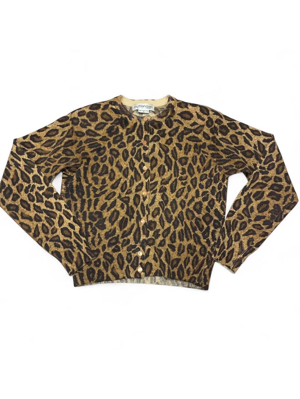 Vintage Outlander Petites Leopard Angora Wool and rabbit hair Cardigan Y2K
